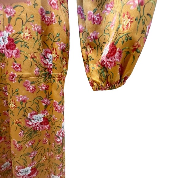 LoveShackFancy Floral Kinnear Satin V-neck Midi Ruby Goldmine Dress Size 00 - Picture 6 of 11